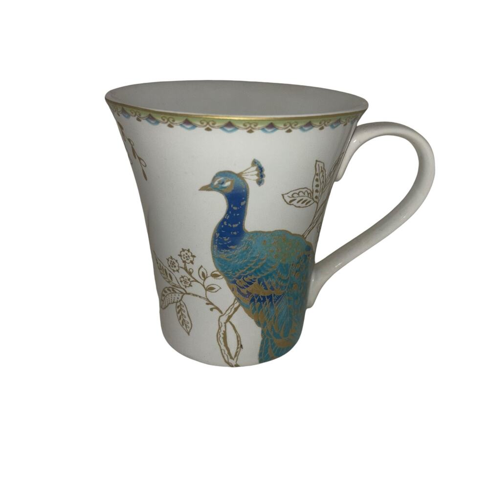 222 Fifth Peacock Garden Pattern Coffee Tea Mug 10oz Turquoise & Gold - Picture 2 of 6